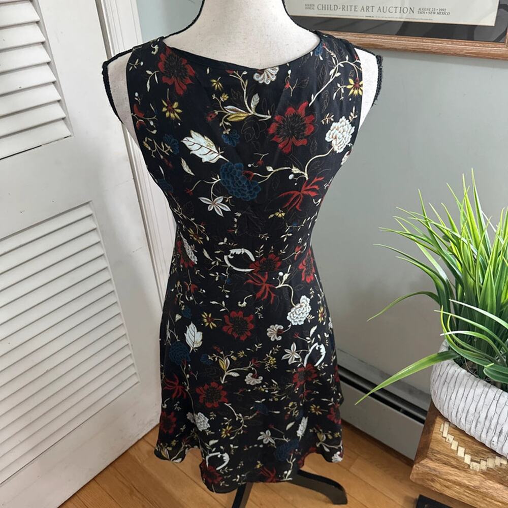 ALC Dress 2 Black Floral Silk Reid Fit Flare Dark Romantic Coquette - Picture 3 of 8